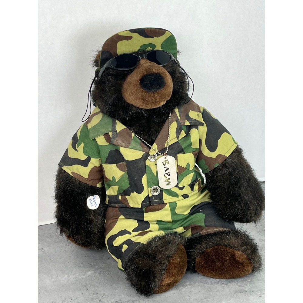 Build-A-Bear Workshop Camo Military Teddy Bear with Sunglasses and Dog Tags